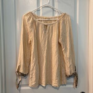 Mystree striped blouse with 3/4 tie sleeves; size L